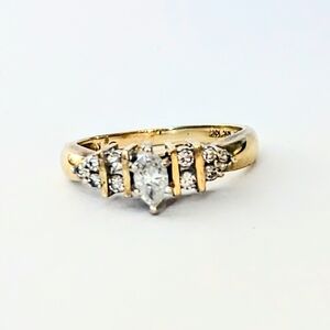 10k Yellow Gold Genuine Marquise Diamond Engagement Ring .40 CTW Size 6.75